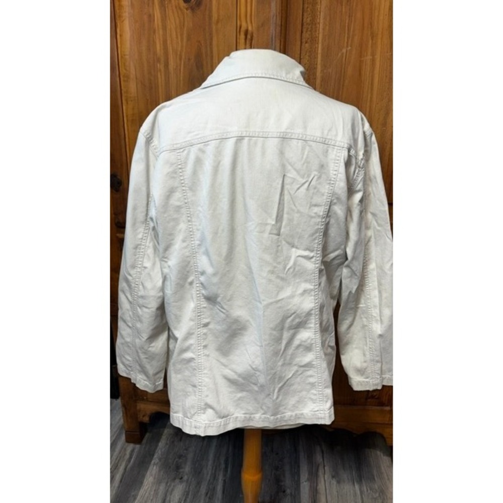 Chico's Size 3 Ivory Denim Jacket | Button Front | Lightweight Utility Style - Picture 5 of 7